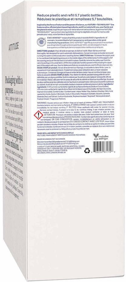 ATTITUDE Dish Soap, EWG Verified, Plant-Based & Vegan Dishwashing Liquid, Naturally Derived, Citrus Zest, 23.7 Fl Oz (Pack of 3)
