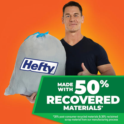 Hefty Ultra Strong 13 Gallon Trash Bags, Tall Kitchen Trash Bags 13 Gallon Size, Drawstring Closure, Continuous Odor Control, White, Unscented, 80 Bags