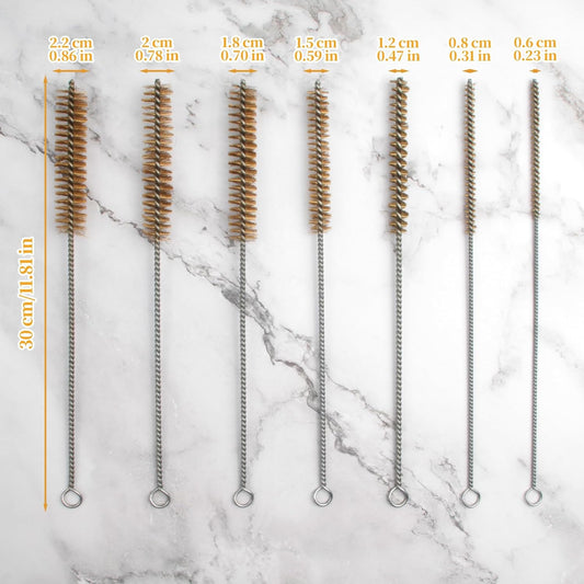 Tube Brush Kit 7pcs Brass Wire Tube Brushes Stainless Steel Bottle Brush Long Handle 11'' Wire Brushes for Cleaning Wire Pipe Tube Cleaner - 6mm/8mm/10mm/12mm/15mm/20mm/22mm