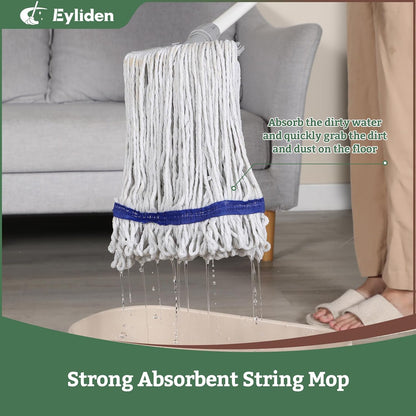 Eyliden Commercial Wet Mop with 2 Cotton Heads, Universal Clips, Heavy Duty Industrial String Mop for Floor Cleaning in Warehouse Garage Workshop Office Restaurant Hospital