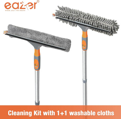 Eazer 89'' Squeegee Window Cleaner 2 in 1 Rotatable Window Cleaning Tool Kit with Extension Pole, Window Washing Equipment with Bendable Head for Indoor/Outdoor Window and Car Glass