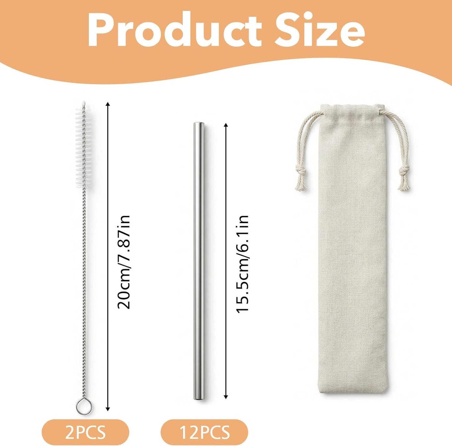 Amaxiu 12 Pcs 6 Inch Reusable Metal Straws, Small Metal Drinking Straw Short Stainless Straw Set with 2 Cleaning Brushes for Cocktails Coffee Juice Mason Jars