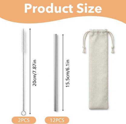 Amaxiu 12 Pcs 6 Inch Reusable Metal Straws, Small Metal Drinking Straw Short Stainless Straw Set with 2 Cleaning Brushes for Cocktails Coffee Juice Mason Jars
