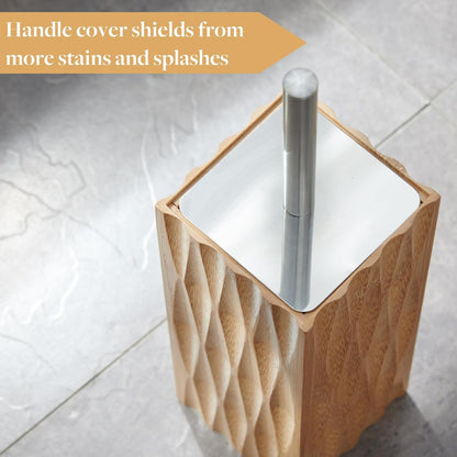 GOBAM Bamboo Toilet Bowl Cleaner with Holder for All Toilet Types - Hidden Stainless Steel Toilet Brush - Bathroom Cleaning Brushes - Toilet Accessories - Natural