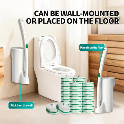 Disposable Toilet Brush, Toilet Bowl Cleaning System with 48 Count Wand Refill, Clean Brush Starter Kit with 1 Toilet Wand, 1 Storage Caddy and 1 wall Sticker (White)