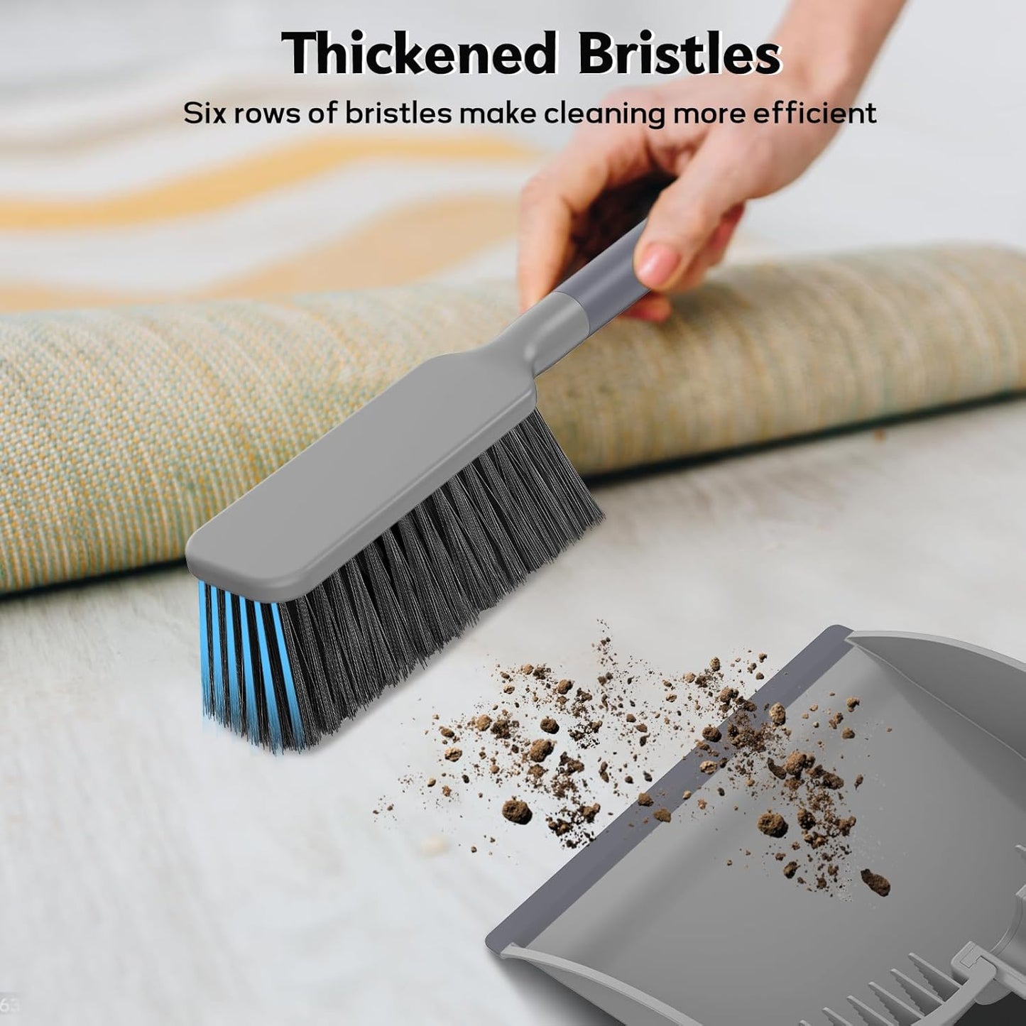 SetSail Small Dustpan and Brush Set, Nesting Snap-On Handheld Broom and Dust Pan with Teeth Portable Broom and Dustpan Set Suitable for Desktop, Pets Care, Sofa, Camping, Grey