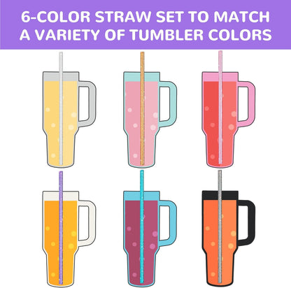 NiHome 12-Pack Glitter Replacement Straws for Stanley Tumbler 40OZ & 2 Cleaning Brushes Set, 12" Length BPA-Free Durable PETG Material for Various Beverages & Cups, Adds Sparkle to Your Drinks (Clear)