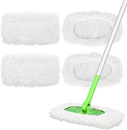 Reusable Microfiber Mop Pads Compatible with Swiffer Sweeper- 4 Pack Dry Sweeping Cloths & Wet Mopping Cloths - Chenille Washable Wet Pads Refill for Mopping Floors (Mop is not Included)