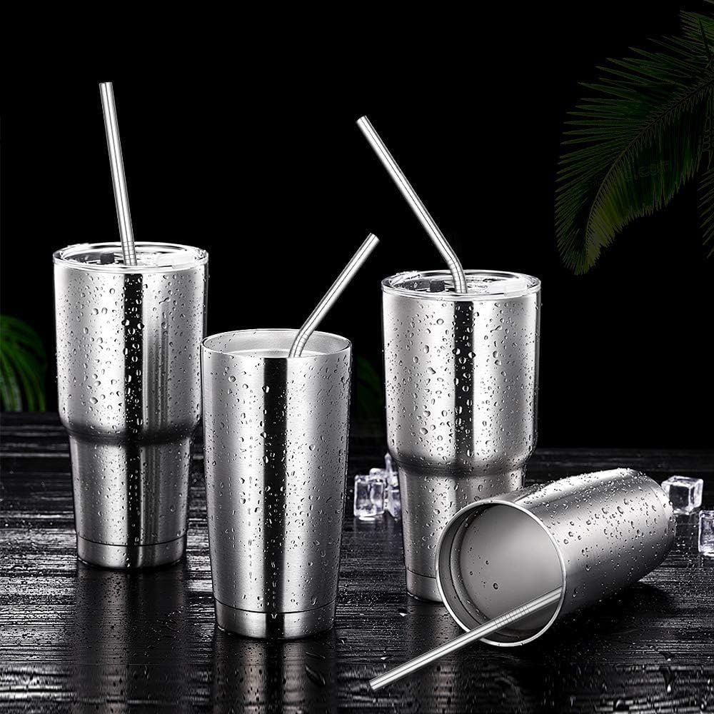 Vinaco Stainless Steel Smoothie Straws, 0.4'' Extra Wide Reusable Metal Drinking Straws for Milkshake, Smoothie, Beverage, Set of 4 with 1 Cleaning Brush
