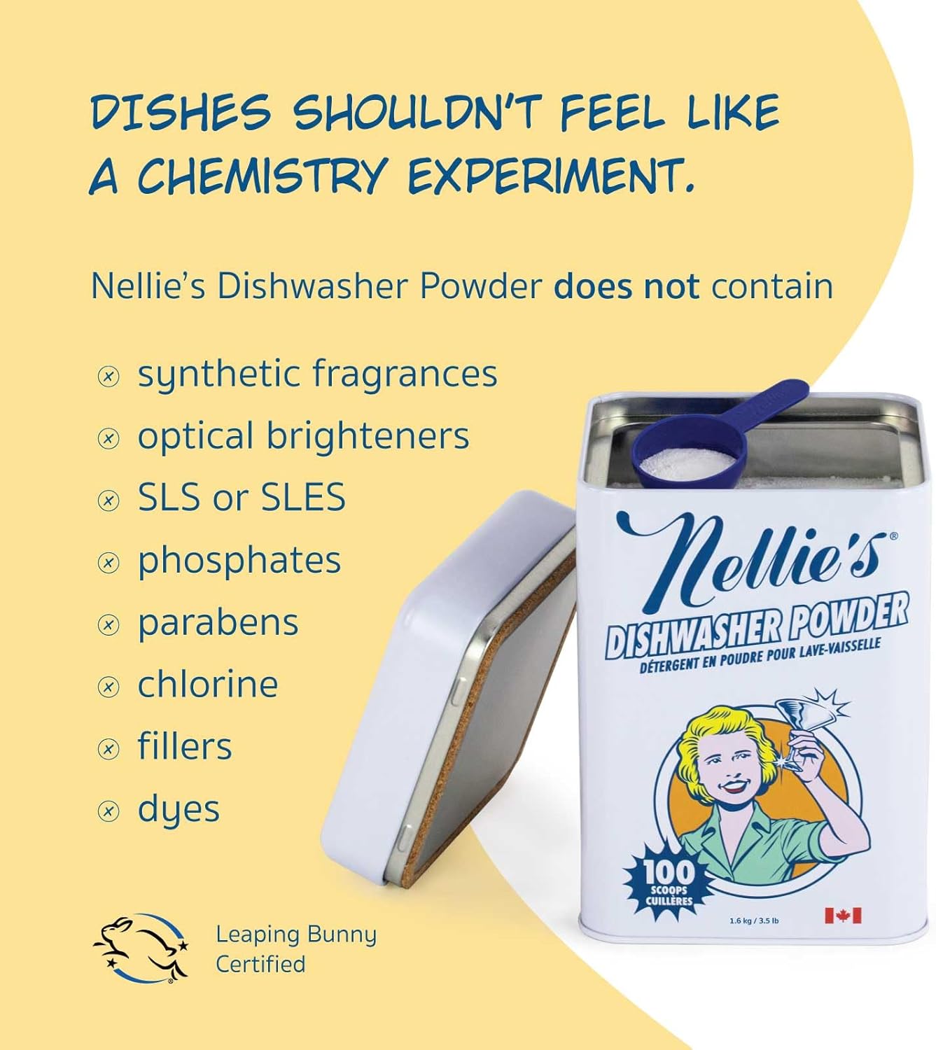 Nellie's Dishwasher Powder - 50 Load - Plant-Based Dishwasher Detergent - Septic Safe, Fragrance-Free - Easily Penetrates Grease & Food Particles - Phosphate-Free - (Made in Canada)