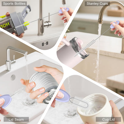 4in1 Straw Cleaner Brush Set, Standing Cleaning Brush Set Includes 7mm &10mm Straw Brushes, Cup Lid Brush, Crevice Brush, for Wide and Narrow Straws, Water Bottles, Cups and Lids, Pink