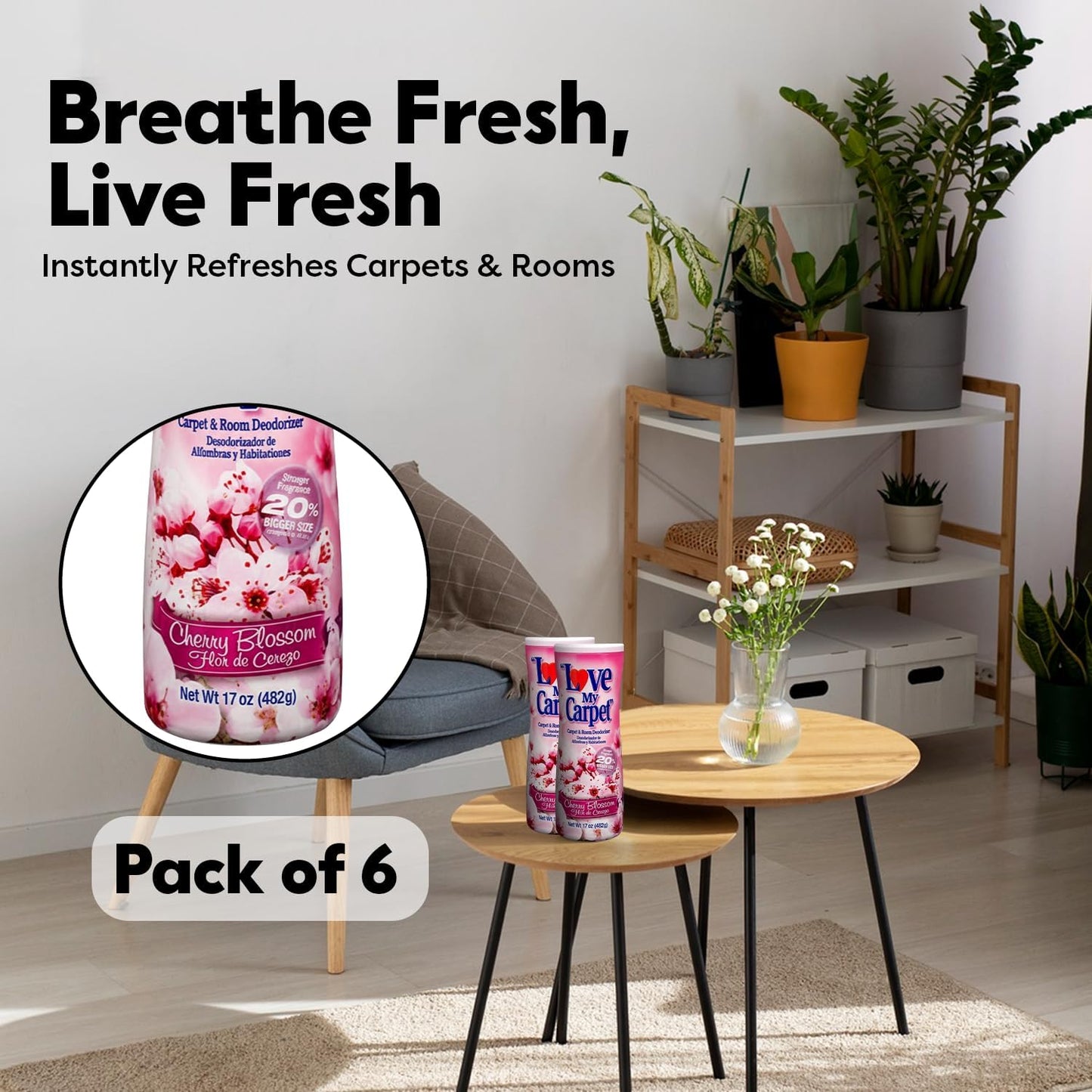 6 Love My Carpet | Carpet Deodorizer & Freshener Powder | 17 oz Pet Odor Eliminator for Strong Odor & Pet Urine | FRESH LINEN | Safe for Homes with Pets