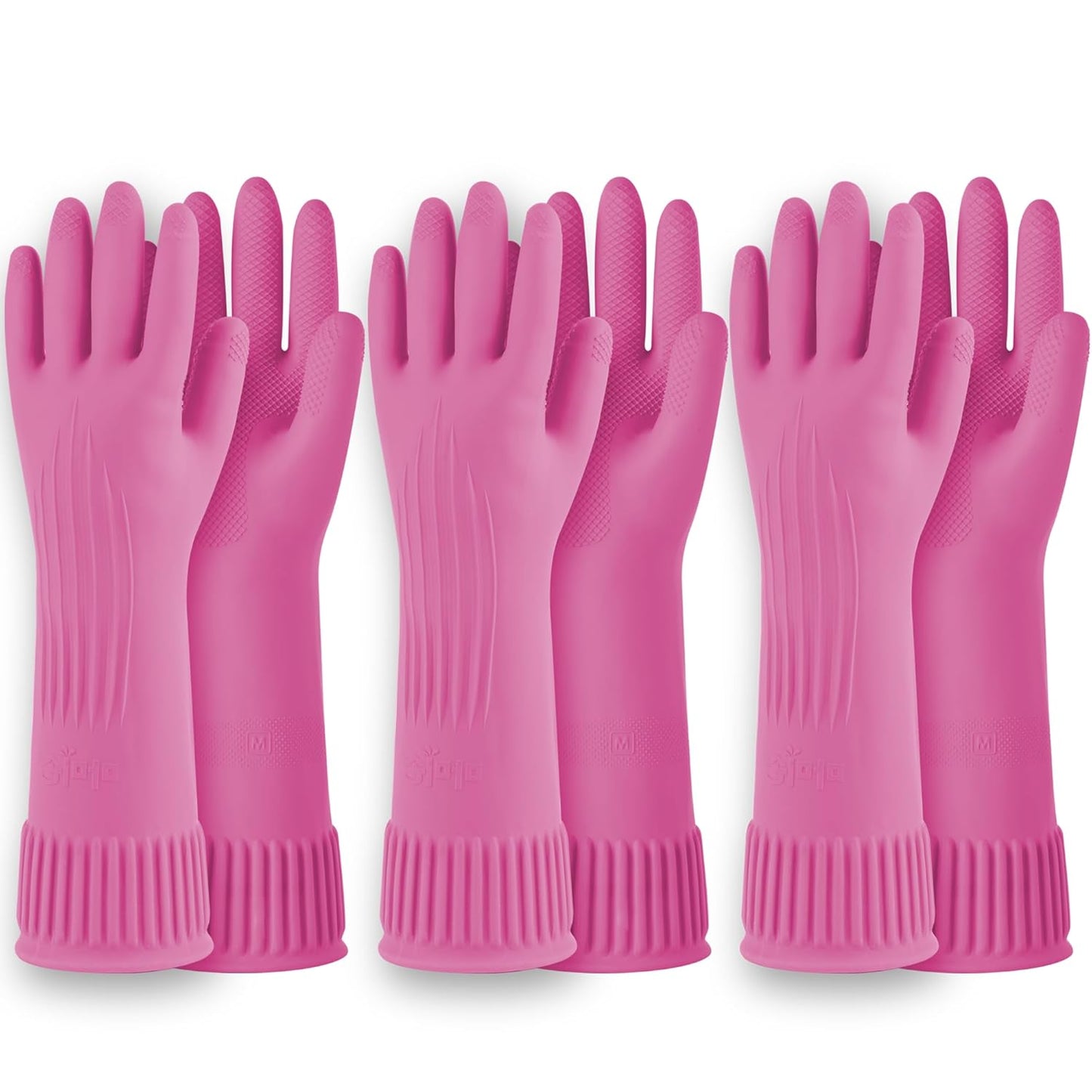 DABOGOSA Mamison 2 Pairs Reusable Waterproof Household Dishwashing Cleaning Rubber Gloves, Non-Slip Kitchen Glove (Pink, Medium (Pack of 2))