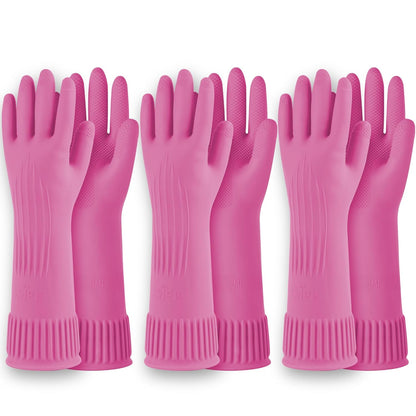 DABOGOSA Mamison 2 Pairs Reusable Waterproof Household Dishwashing Cleaning Rubber Gloves, Non-Slip Kitchen Glove (Pink, Medium (Pack of 2))