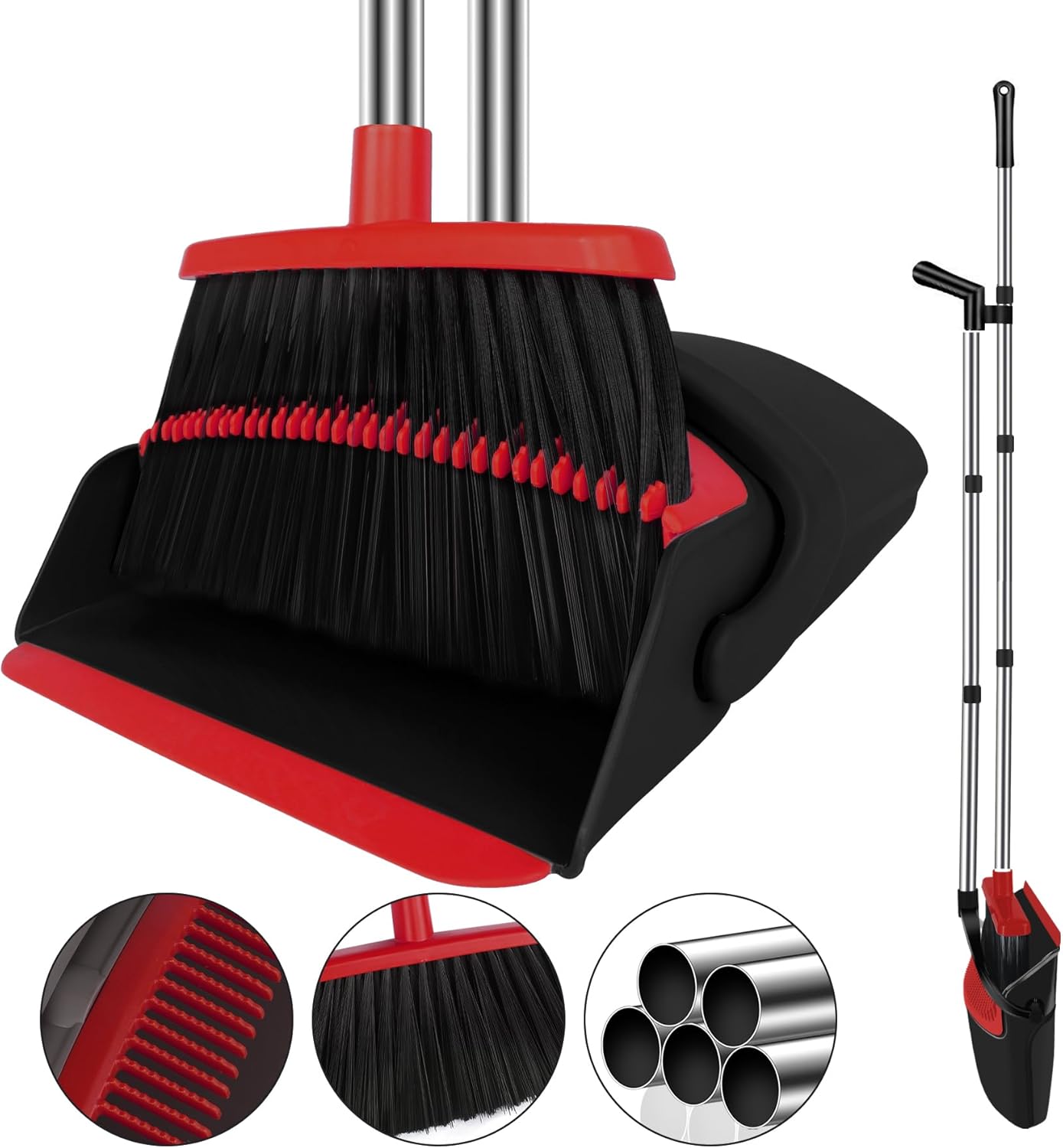 Broom and Dustpan Set, Household Broom with Dustpan Combo Set, 51" Long Handle, Dust Pan Set for Kitchen Office Lobby Floor