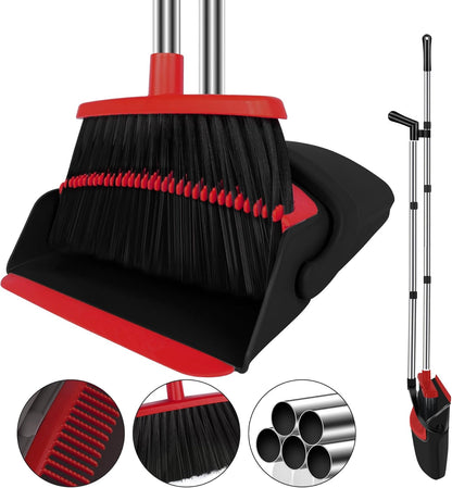 Broom and Dustpan Set, Household Broom with Dustpan Combo Set, 51" Long Handle, Dust Pan Set for Kitchen Office Lobby Floor