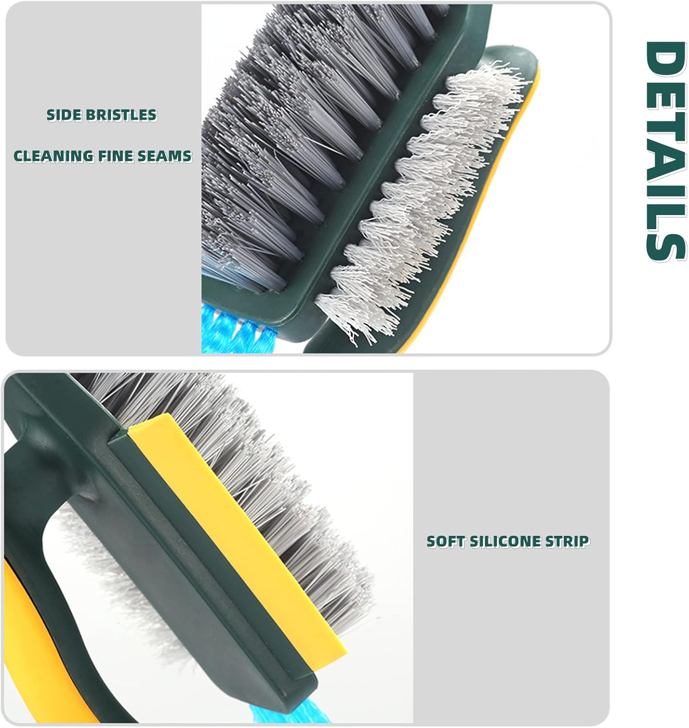 Cleaning Brushes 4-in-1 Floor Scrub Brush with Squeegee V-Shape Gap Scrub Brush Tile Grout Cleaner Brush Corner Crevice Scrubber Baseboards Brush Tool Groove Brush Multi-purpose Scrubbing Tools, Green