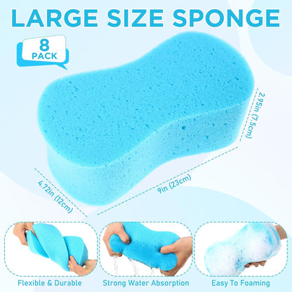 Tioncy 8 Pcs Giant Car Wash Sponges 9 x 4.7 x 3 Inch Extra Large Car Cleaning Bone Sponges Bulk All Purpose Easy Grip Thick Foam Scrubber for Boat Garage Kitchen Bathroom Household Cleaning (Yellow)