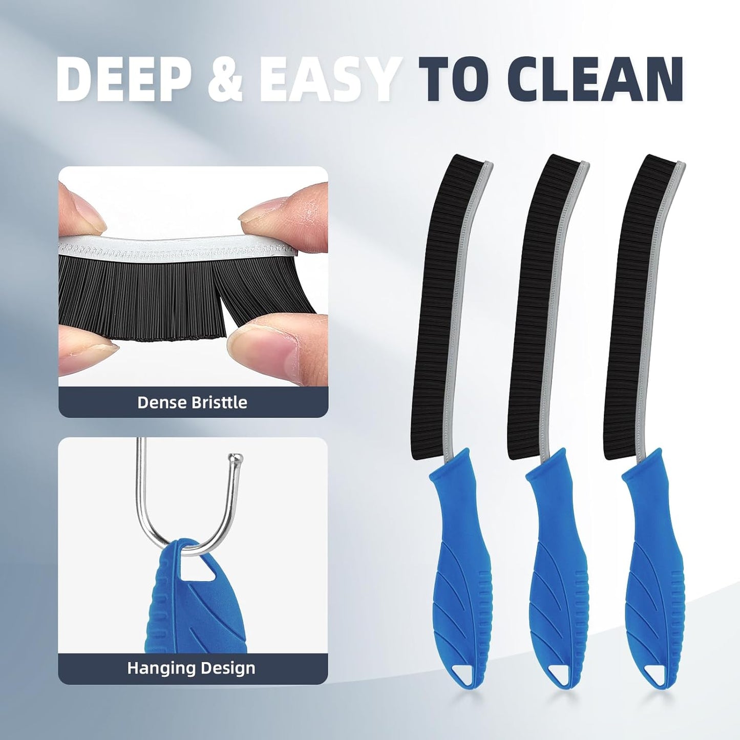 FOOGWEE Hard Bristle Crevice Cleaning Brush - Home Cleaning Tools, Multi-Purpose Crevice Supplies for Kitchen, Bathroom, Toilet, Window, Vehicle, Faucets, Grout, Home (3, Black)