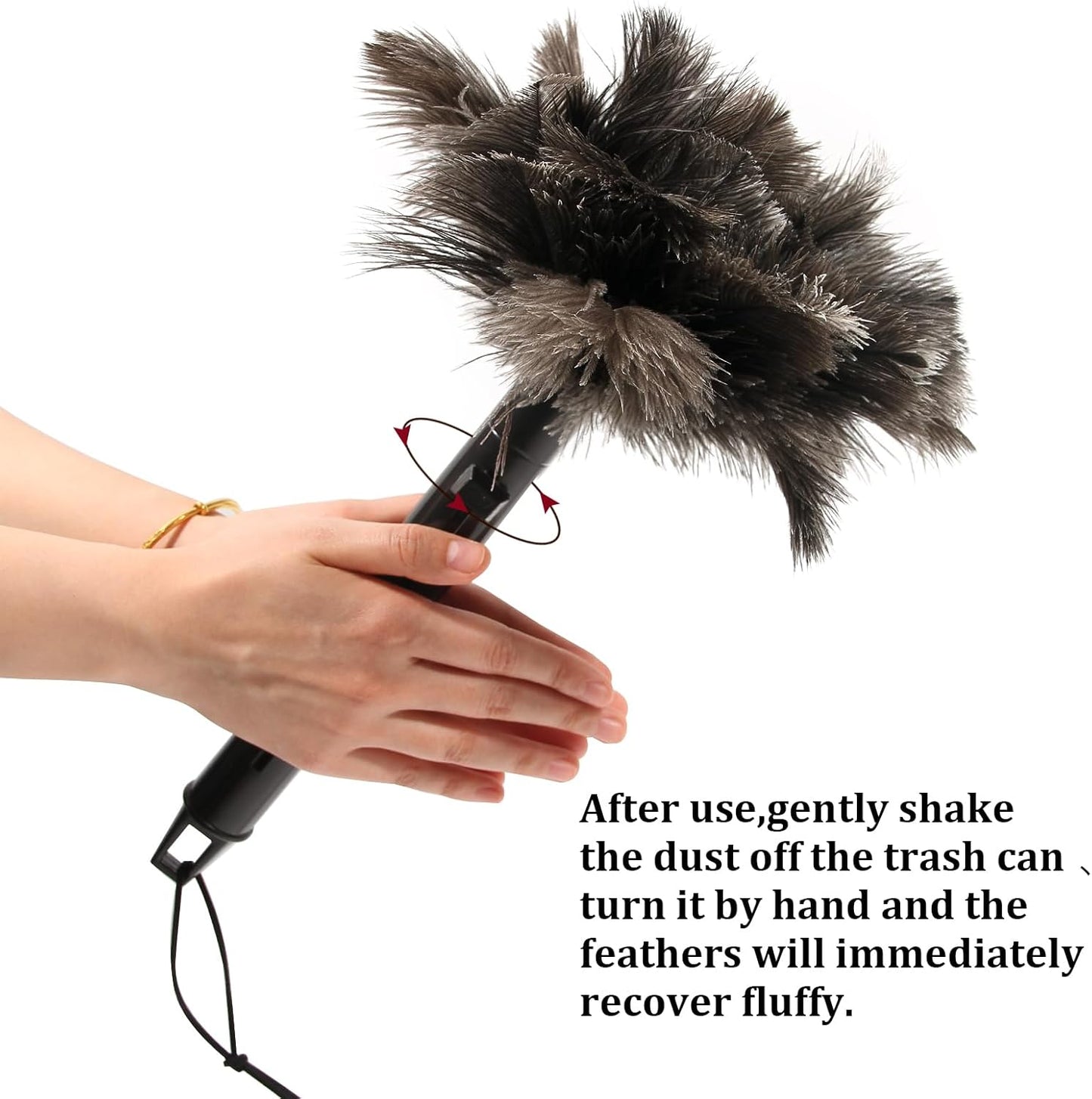 Retractable Ostrich Feather Duster for Cleaning, Fluffy and Natural Feather Duster with Retractable Handle， Reusable Eco-Friendly Handheld Cleaning Supplies (15 inch)