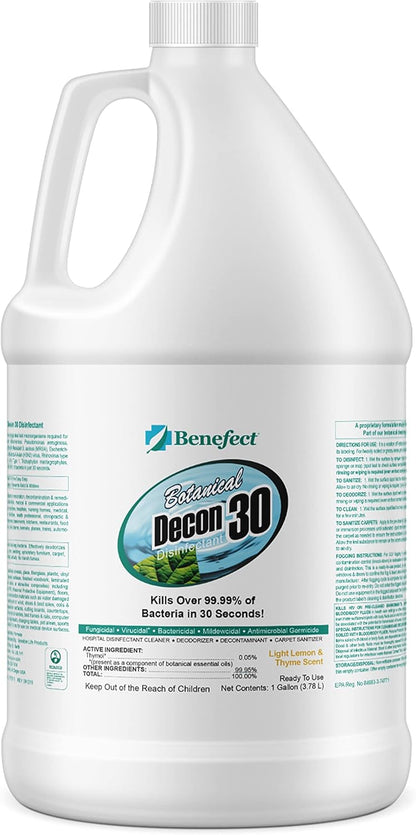 Benefect Botanical Decon 30 Disinfectant Cleaner, 4 oz. Spray Bottle, Light Lemon & Thyme Scent, Hospital Grade Disinfectant, Kills Over 99.99% of Germs, Safe for Food-Contact Surfaces (Pack of 4)