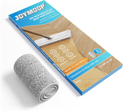 JOYMOOP 17.7-Inch Microfiber Flat Mop Replacement Pads – Washable Reusable Grey & Stripe, Pack of 4 Heavy-Duty Wet & Dry Refill for JOYMOOP Flat Mop & Bucket System