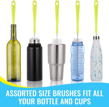 Bottle Cleaning Brush Set - Long Handle Bottle Cleaner for Washing Narrow Neck Beer Bottles, Sports Water Bottles with Straw Brush, Kettle Spout/Lid Cleaner Brushes