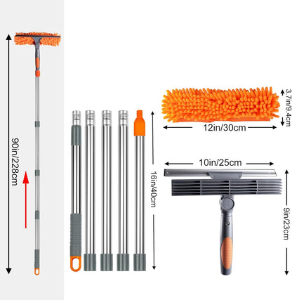 BITOPE 2 in 1 Squeegee for Window Cleaning Tool,Long Handle Window Cleaner Tool with Stainless Steel Extension Pole for Car,Shower, Glass Doors, Outdoor High Window