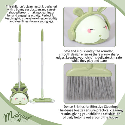 Midoneat Kids Cleaning Toy Set, Mini Child Broom, Mop and Dustpan, Little Housekeeping Helper Set ,Pretend Home Cleaning Play Set for Toddler Age 1-5,6pcs (Green)