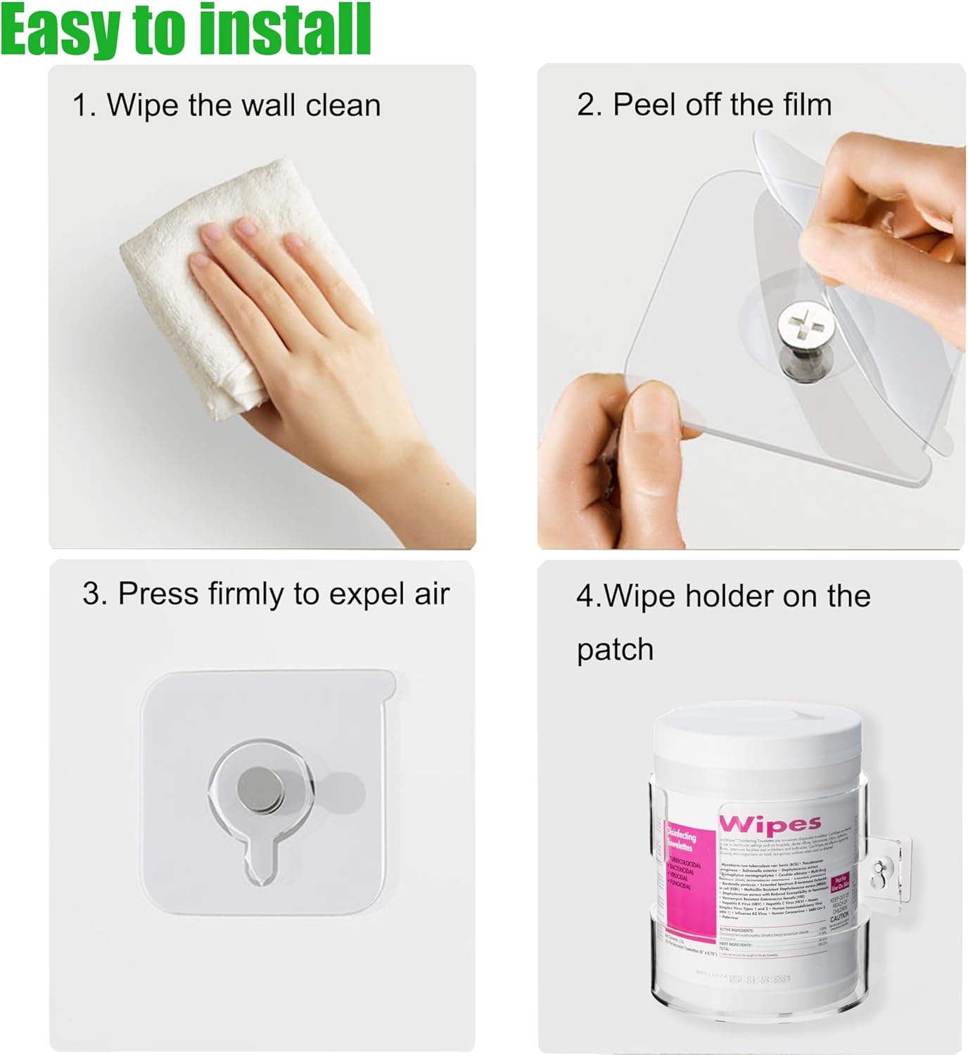 Wall-Mounted Wipes Holder for Cleaning Wipes, Acrylic Wipe Container Holder Rack for Wall - Easy Installation, Idea for Kitchen, Bathroom, Office, School, Clear (4.33" L x 4.72" W x 5.51" H)