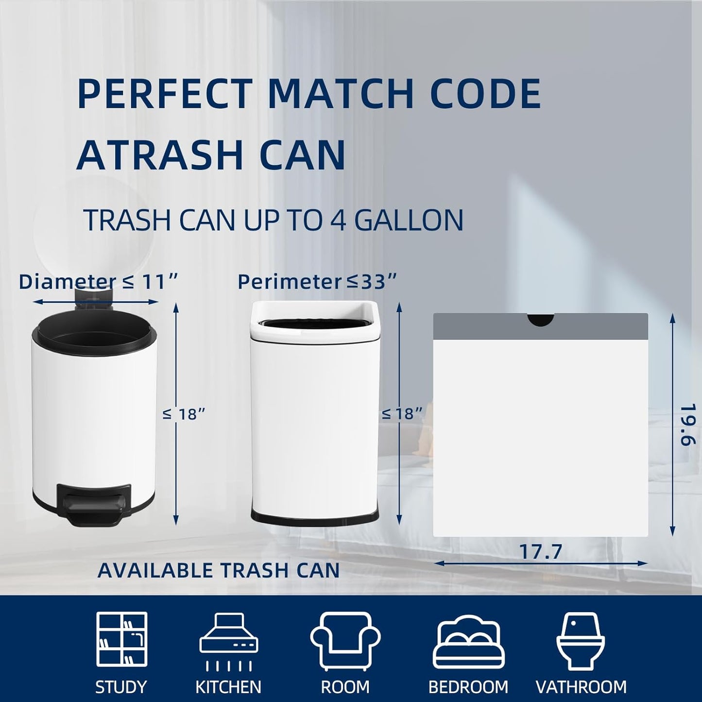 120 Counts 1.6 Gallon Mini Drawstring Trash Bags, Small Garbage Bags by KSSKSS, Code a fit 4.5-8 Liter, 1.2-2 Gal, White Trash Bin Liners for Home Office Kitchen Bathroom Bedroom