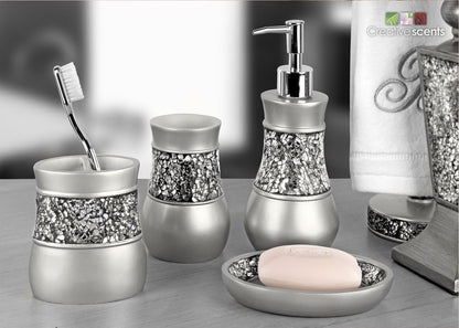Creative Scents Crackled Glass Toilet Brush with Holder - Silver Toilet Bowl Cleaner Brush and Holder - Good Grip, Deep Cleaning, Decorative Design Compact Toilet Bowl Scrubber