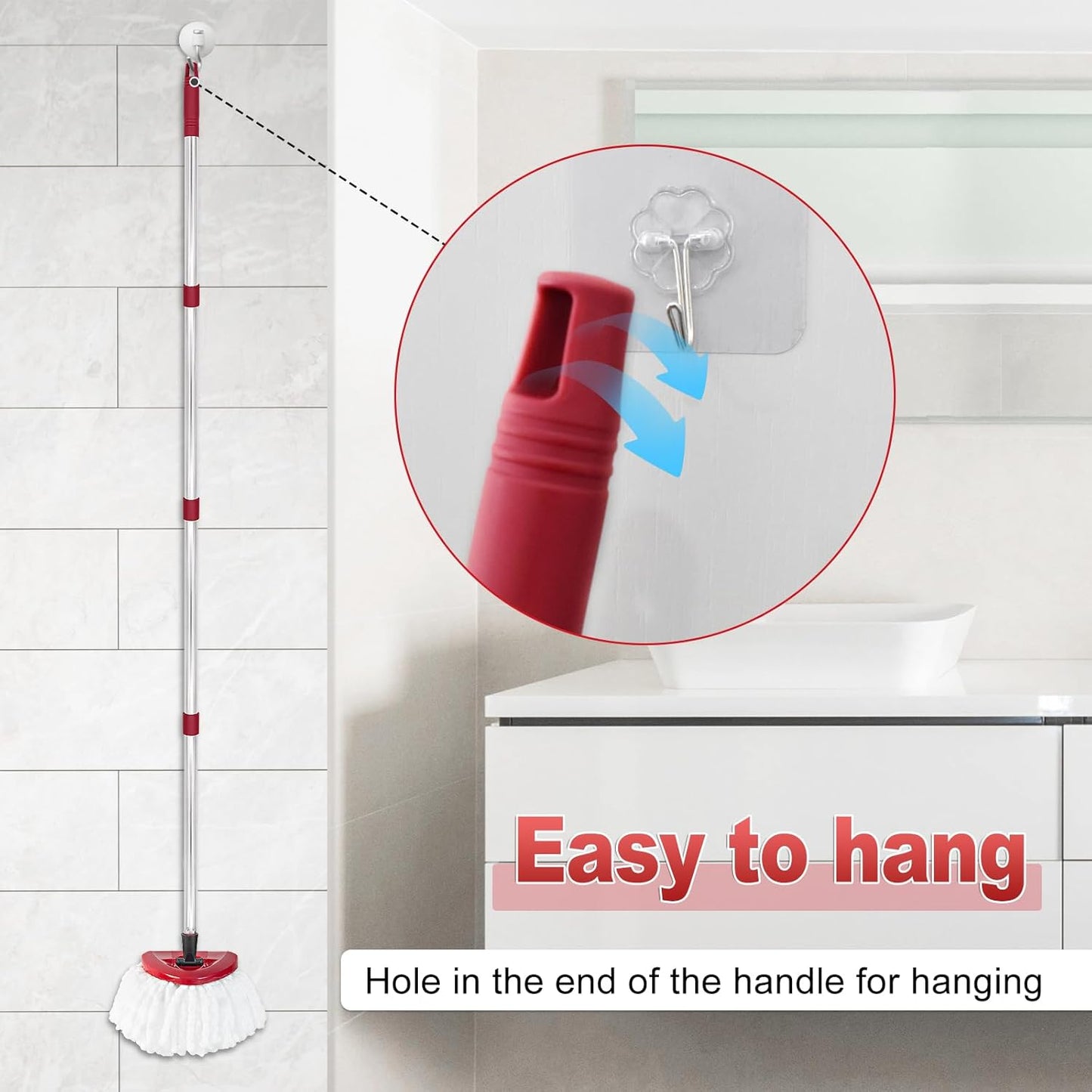 Mop Handle for Ocedar, Mop Handle for O Cedar, Spin Mop Replacement Handle for O Cedar, 4-Section Spin Mop Handles and Base for Ocedar, 30" to 58" Mop Stick Pole Handle and Base for Ocedar Spin Mop