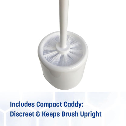 SPARTA 16-Inch Durable Toilet Brush with Storage Holder, Bowl Brush with Caddy with Sturdy Polypropylene Bristles for Effective Cleaning, White Plastic Handle for Secure Grip, White