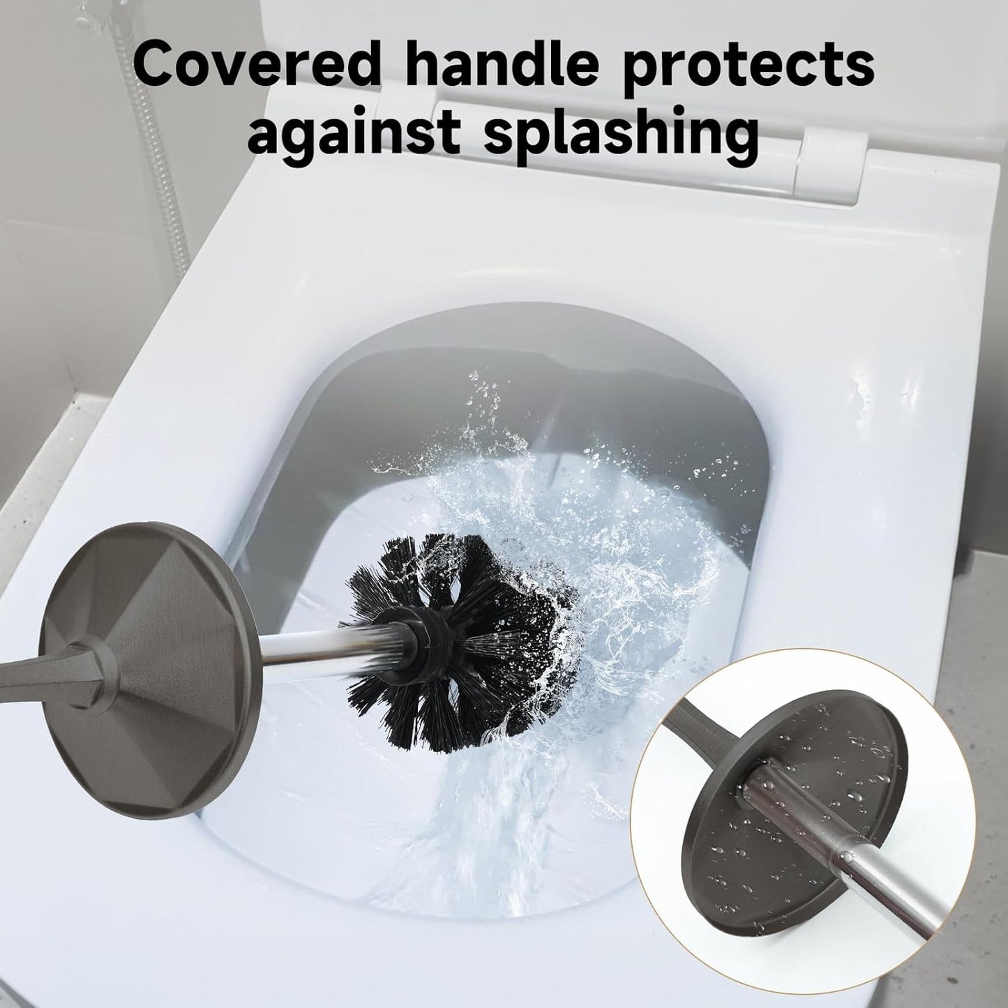 Bronze Toilet Brush and Holder，Extra Long Handled Toilet Brush for Bathroom，Stainless Steel Heavy Duty Toilet Bowl Brush,Deep Cleaning Modern Toilet Cleaner Brush -Space Saving, Covered Brush, Durable