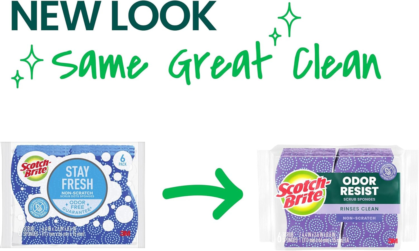 Scotch-Brite Odor Resist Heavy Duty Scrub Sponge, Dishwasher-Safe Kitchen sponges for Serious Scrubbing, Multipurpose Dish Sponge for Stuck-On Messes, 3 Scrubbing Sponges
