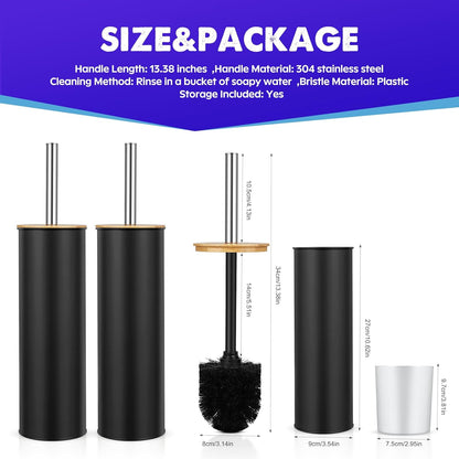 Compact Toilet Brush and Holder 2 Pack,SetStainless Steel Handle Toilet Brush,Deep Cleaning,Durable Nylon bristles,Splash-Proof Design(White&Black)
