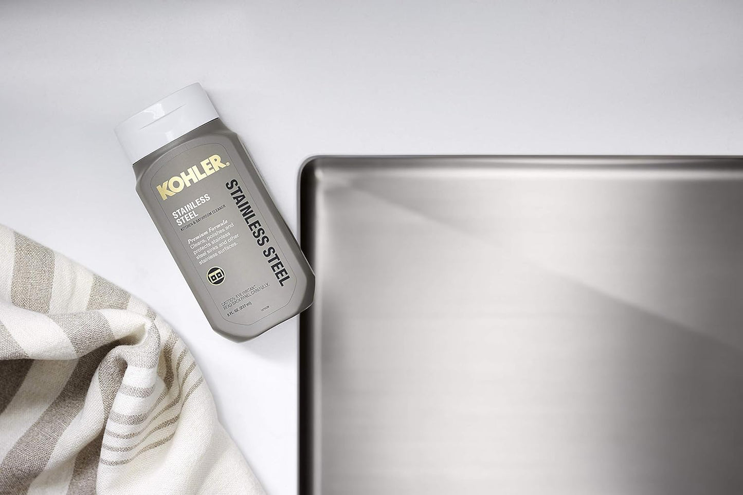 KOHLER K-23729-NA Stainless Steel Cleaner, Kitchen & Bathroom Cleaner, Polish & Protect Sinks & Other Surfaces, 8 FL Oz