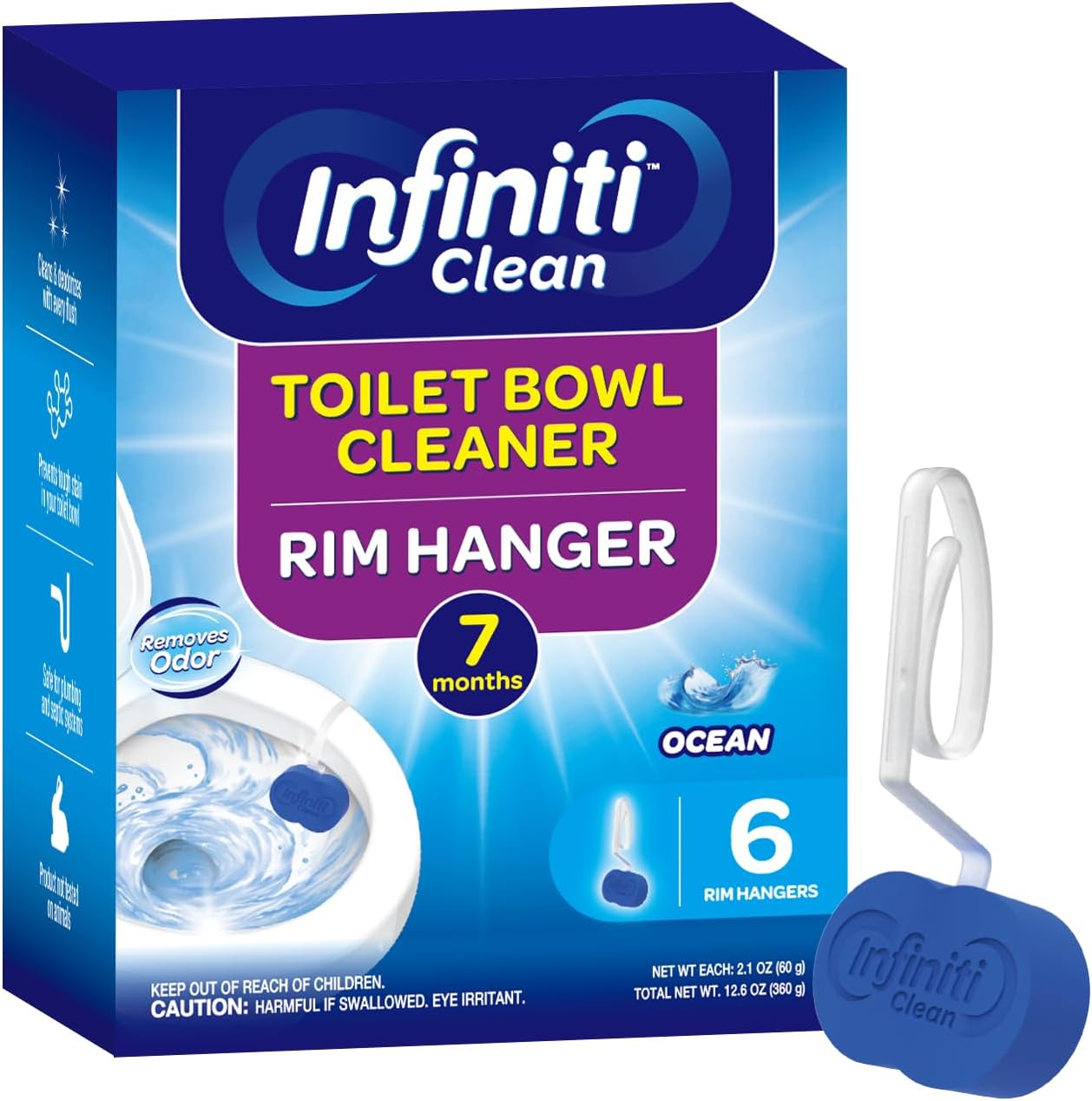 Toilet Bowl Cleaner Rim Hanger, 6 Count Automatic Bowl Toilet Cleaner, Cleans and Freshens Toilet Bowl, 7 Month (Ocean)