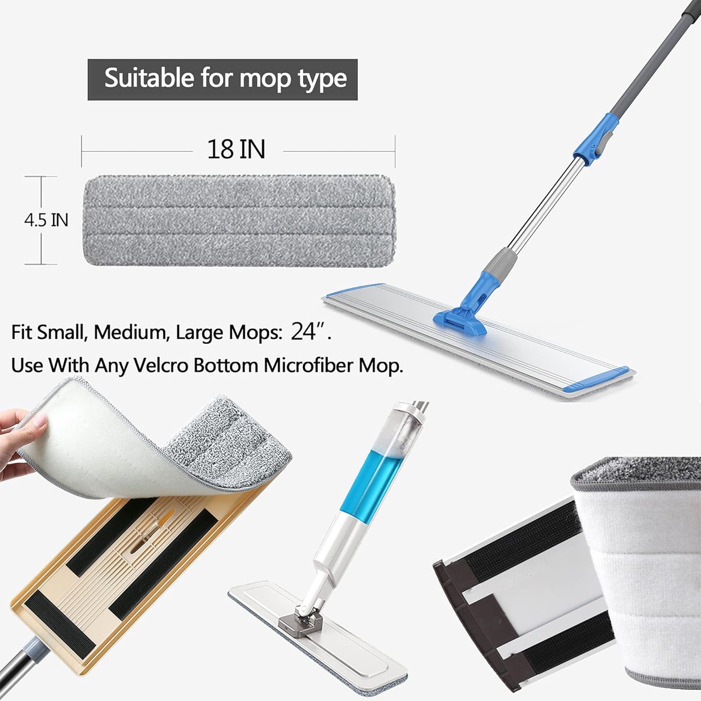 Microfiber Mop 18 in Large Flat Mops for Floor Cleaning with 4 Premium Pads Hardwood for Cleaning Wet Mop