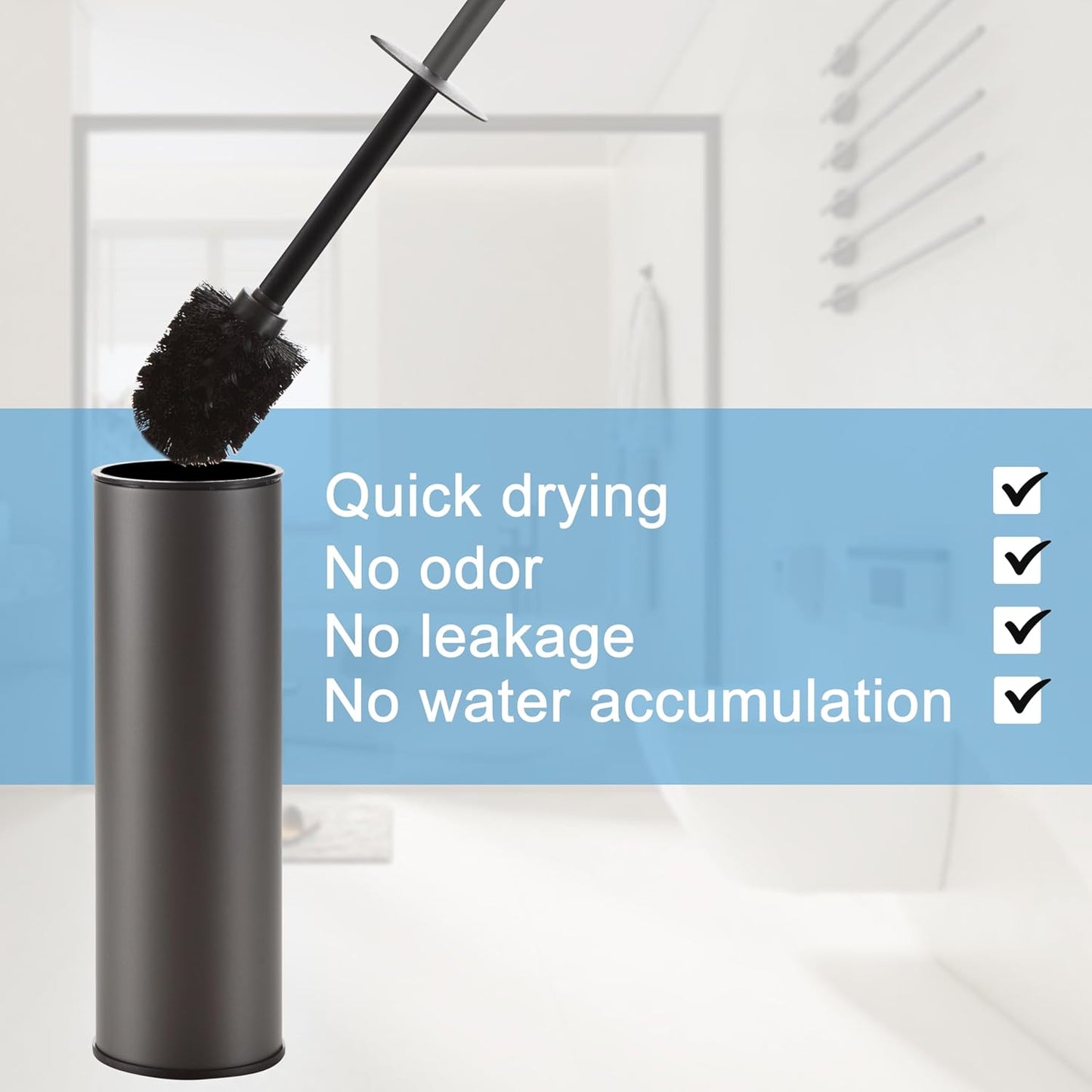 BGL Stainless Steel Toilet Brush with Holder, 2 Black Bristle Heads