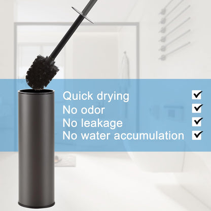 BGL Stainless Steel Toilet Brush with Holder, 2 Black Bristle Heads
