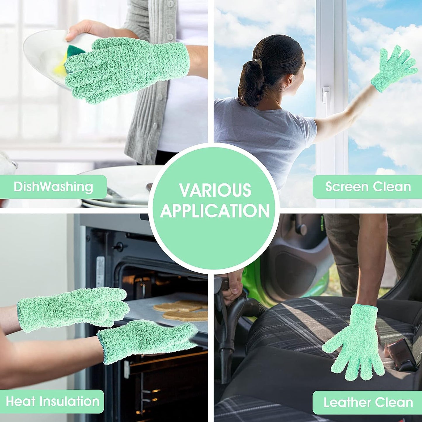 Molain Microfiber Dusting Gloves, Reusable Washable Cleaning Gloves Mittens for Plants House Cleaning Car Blinds Lamps…