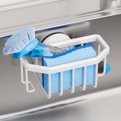 TAILI 4-in-1 Sink Caddy with Strong Suction Cup, Sponge Holder for Kitchen Sink Organizer, Removable, Rustproof, Stainless Steel Holder for Sponge, Brush, Scrubber, Scraper - Silver