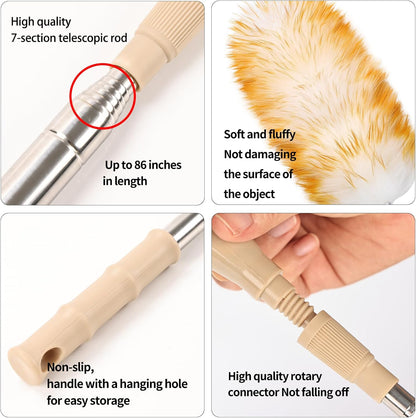 Extendable Cleaning Duster,66.9Inch Telescoping Feather Dusters with Stainless Steel Extension Pole for Cleaning High Ceiling Fan, High Ceilings,Furniture