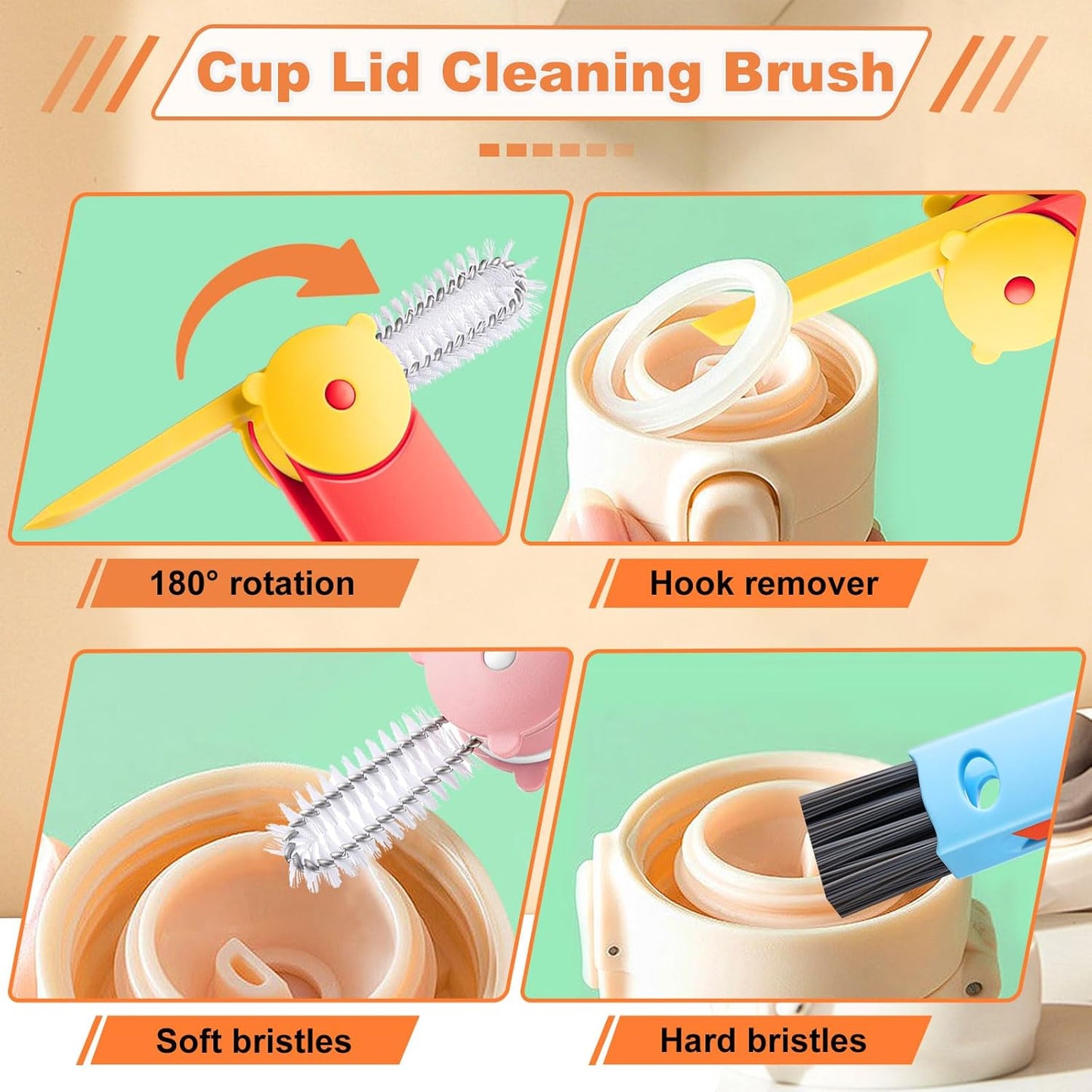 3 in 1 Cup Lid Cleaning Brush, Portable Gap Cleaner Brush - Multifunctional Bottle Cleaning Brush for Bottle Gap/Tight Spaces/Travel Bottle Lid, Home Kitchen Crevice Brush Tools, 3 PCS