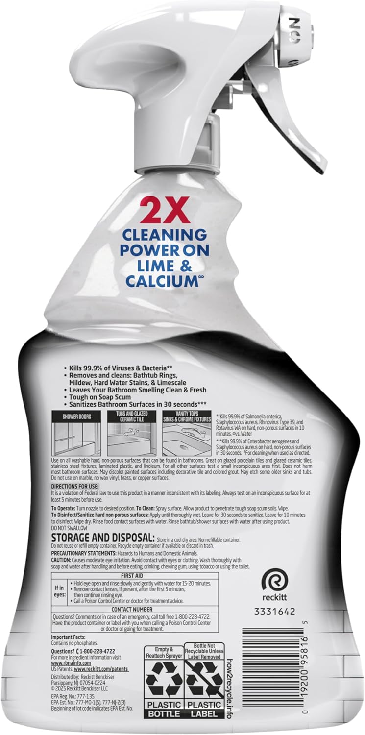 Lysol Power Foaming Bathroom Cleaner, Multipurpose Cleaner for Showers, Bathtubs, Sinks, Disinfectant Spray Kills 99.9% of Germs, Zero Bleach Cleaning Spray, 32 Oz.
