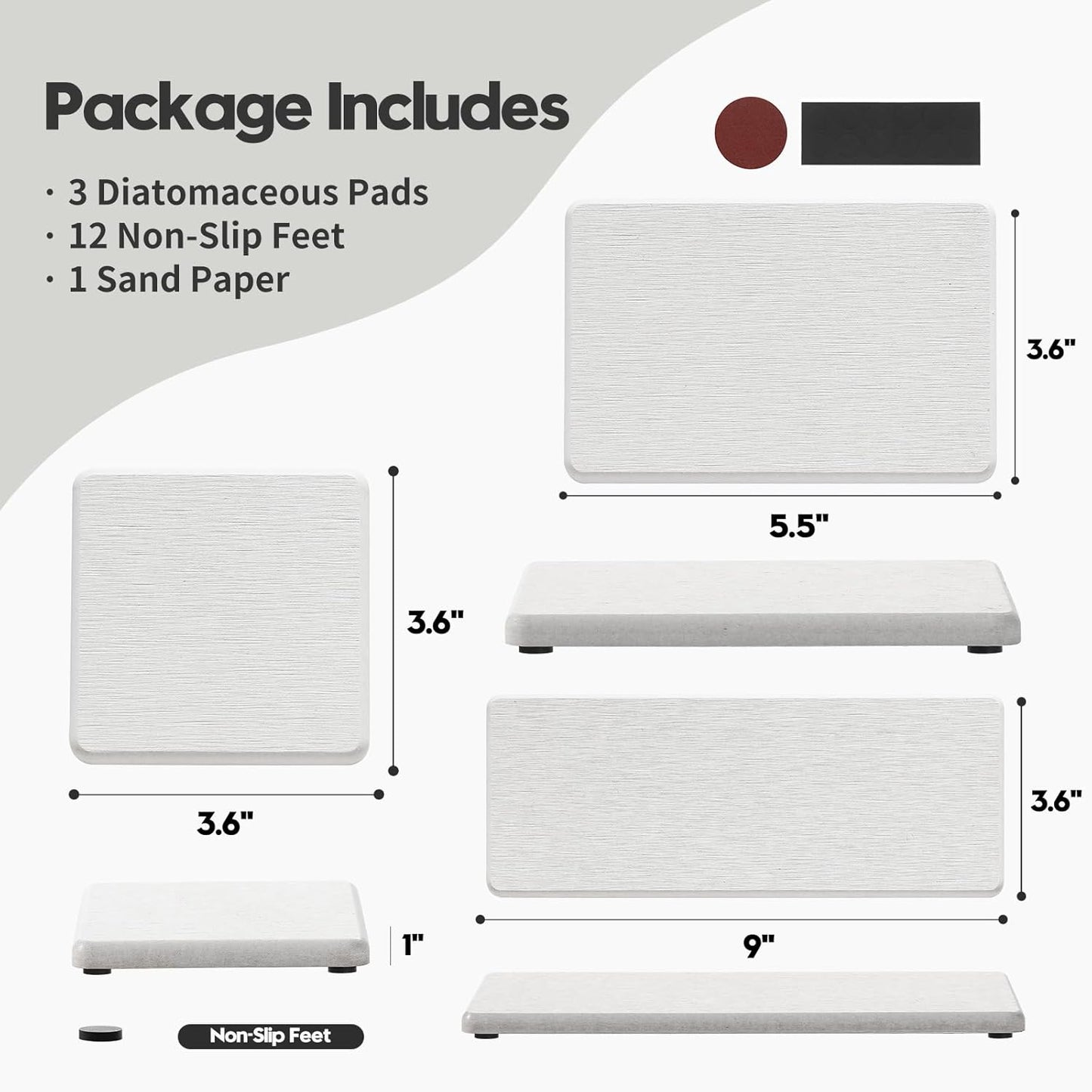 2PCS Water Absorbing Stone Drying Tray for Kitchen Counter & Bathroom Sink, Diatomite Faucet Splash Guard, Soap Dispenser Rack & Sponge Holder Caddy Organizer, Marble White (Printed Pattern), 9"x 3.5"