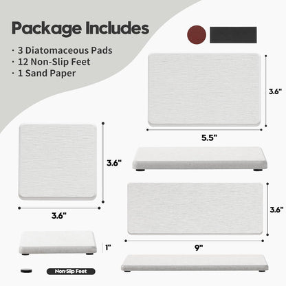 2PCS Water Absorbing Stone Drying Tray for Kitchen Counter & Bathroom Sink, Diatomite Faucet Splash Guard, Soap Dispenser Rack & Sponge Holder Caddy Organizer, Marble White (Printed Pattern), 9"x 3.5"