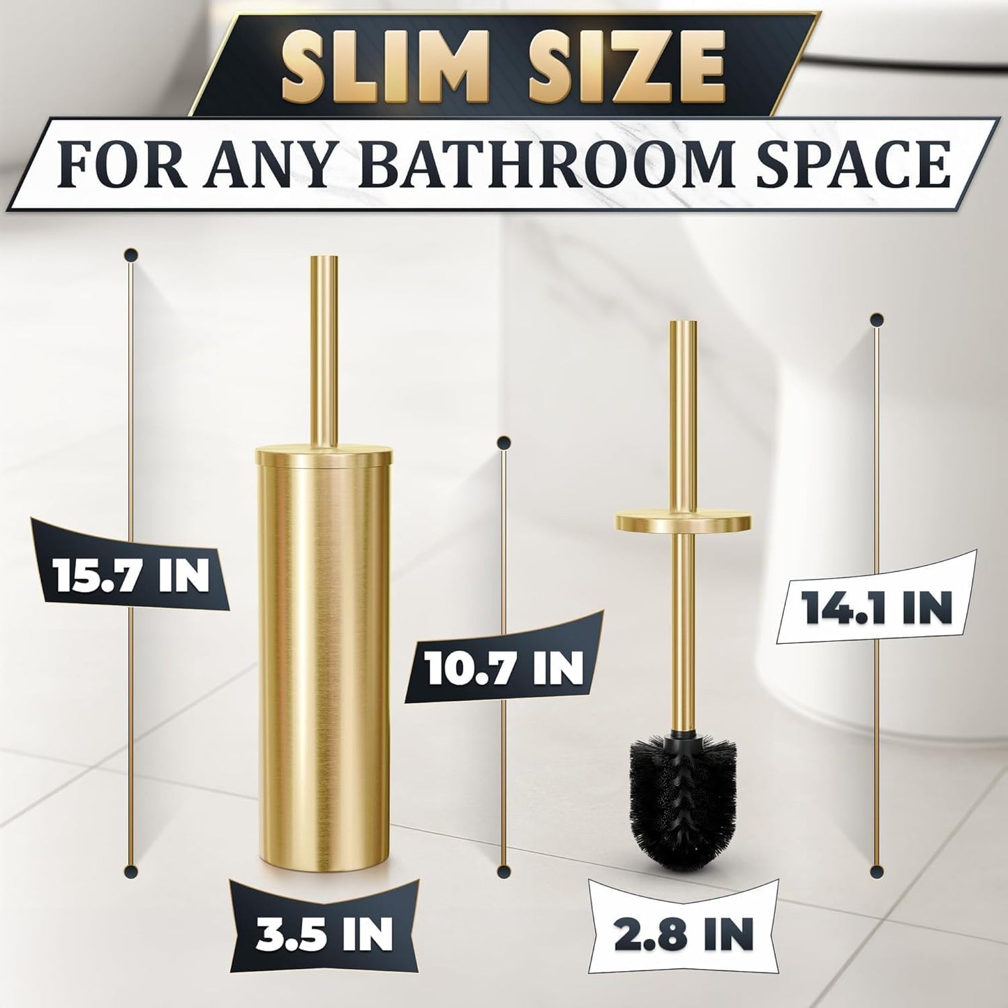 Stylish Stainless Steel Toilet Brush and Holder Set - Silver Toilet Bowl Brush and Holder with Splash Cover, Sturdy Bristles, Corrosion & Scratch Resistant - Elegant Design, Effective Deep Cleaning